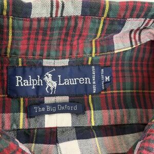 Ralph Lauren Shirt Mens Medium Red Green Plaid Big Oxford Button Down Cotton